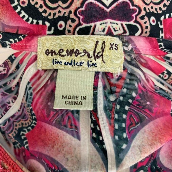ONE WORLD XS Blouse Pink Hippy Boho Soft Stretch R - Picture 3 of 6